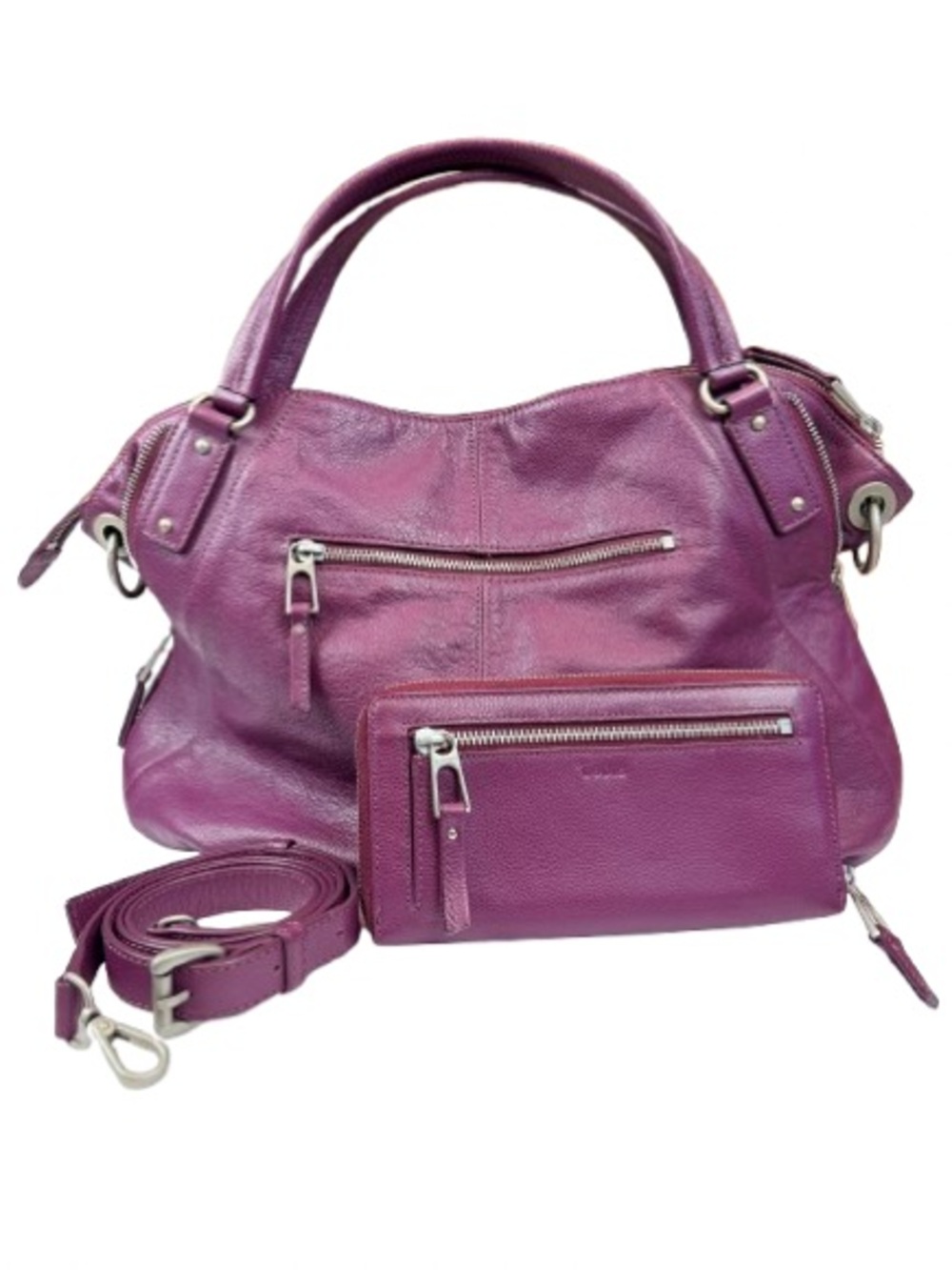 Lodis Eggplant Purple Leather Expandable Hobo Shoulder Bag & Wallet Set Y2K